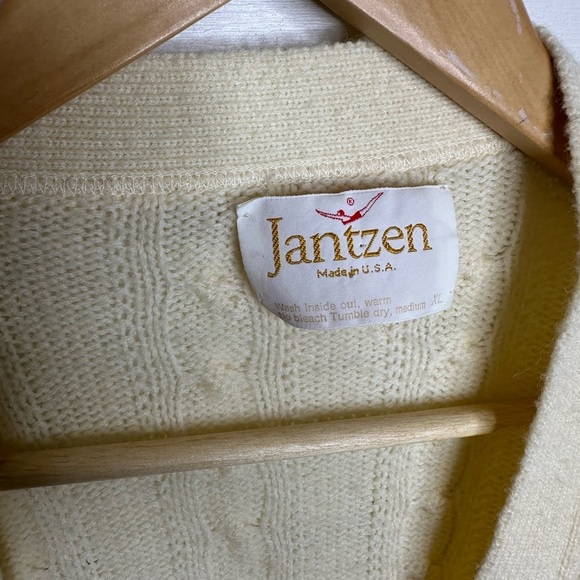 Vintage Jantzen Cable Knit Cardigan Sweater XL Cream Made in USA - Picture 3 of 5